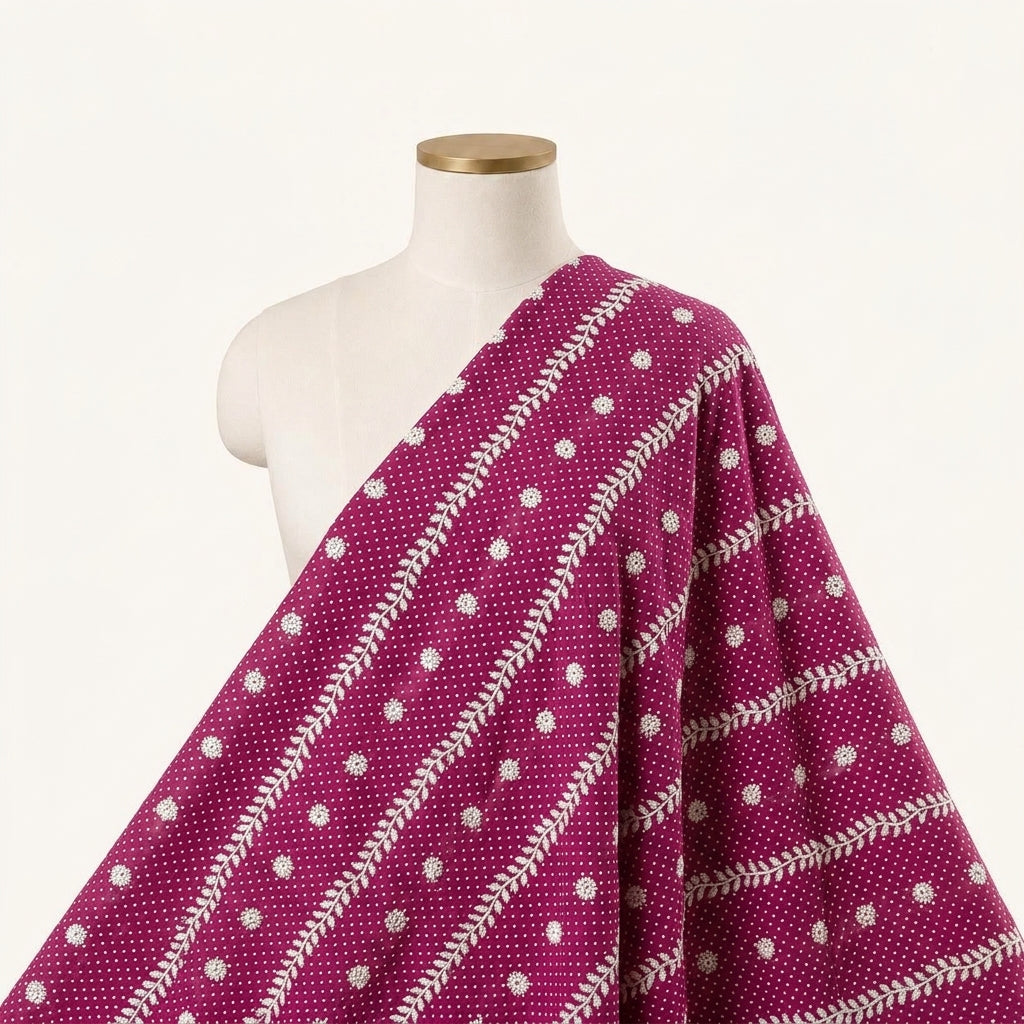 Embroidery Wine Embroidery Cotton Fabric Draped as a saree