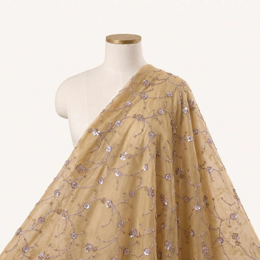Embroidery Gold Embroidery Tissue Fabric Draped as a saree
