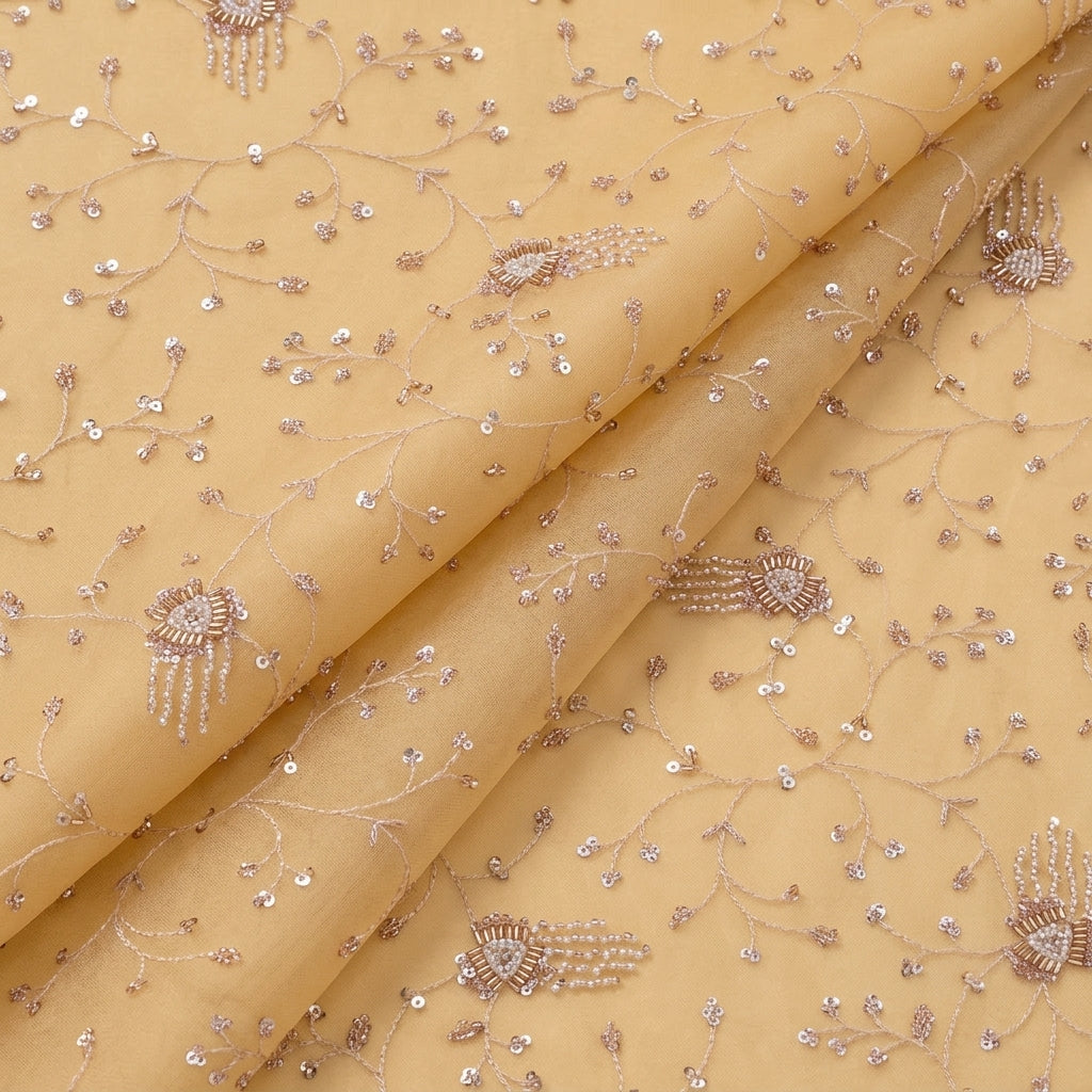 Folded Embroidery Gold Embroidery Tissue Fabric