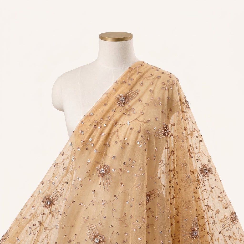 Embroidery Gold Embroidery Tissue Fabric Draped as a saree