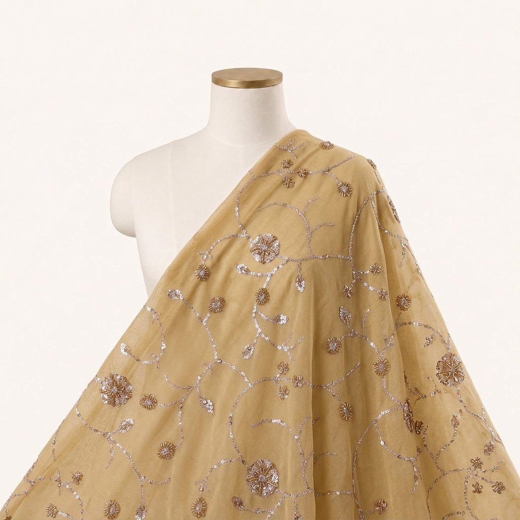 Embroidery Gold Embroidery Tissue Fabric Draped as a saree