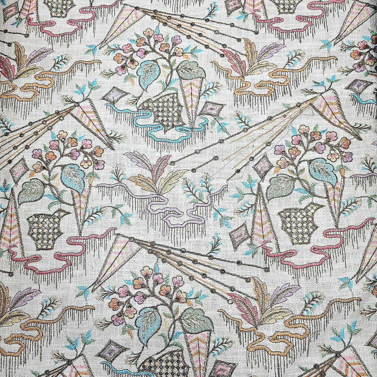 Cream Embroidery Jute Fabric - EB12679