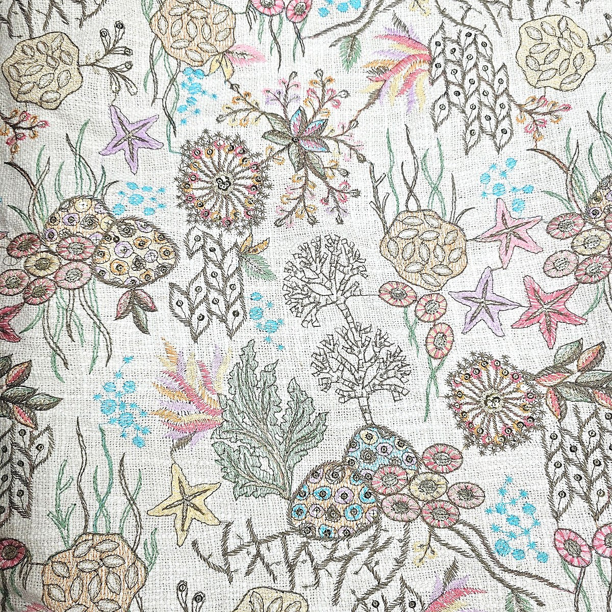 Cream Embroidery Jute Fabric - EB12679