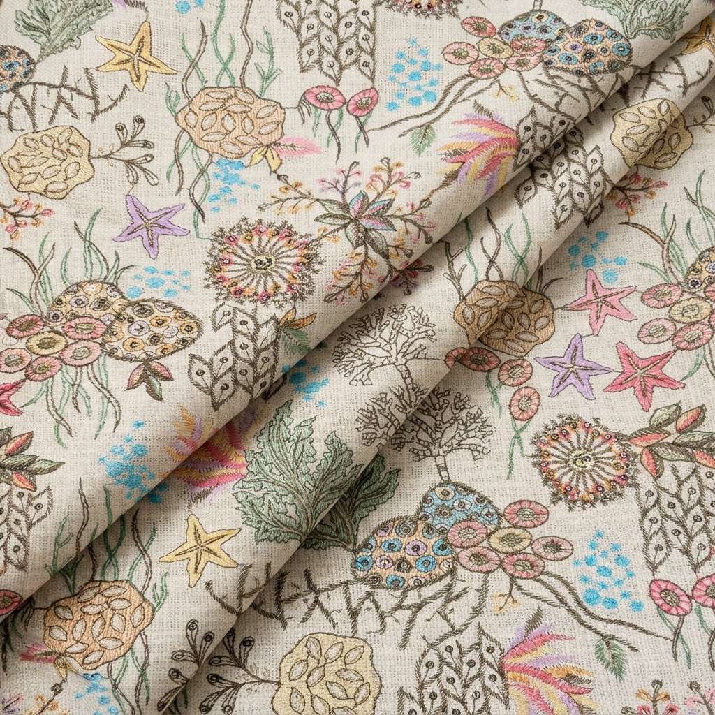 Folded Embroidery Cream Embroidery Jute Fabric