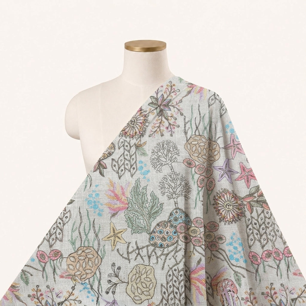 Embroidery Cream Embroidery Jute Fabric Draped as a saree