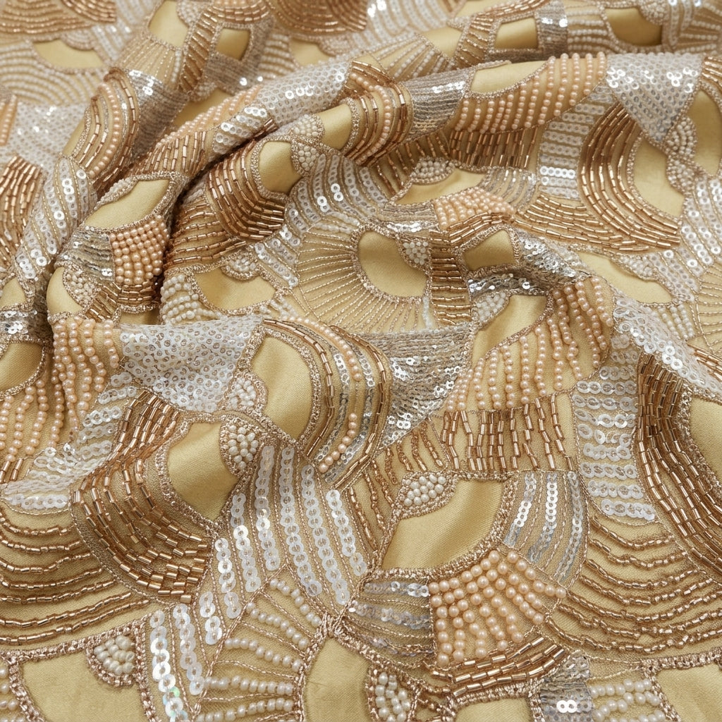 Gold Embroidery Net Fabric - EB12688