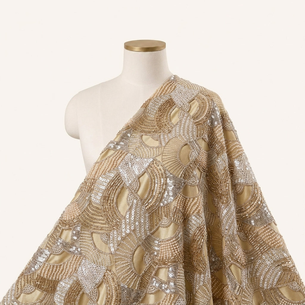 Gold Embroidery Net Fabric - EB12688