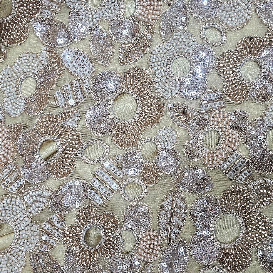 Gold Embroidery Net Fabric - EB12689