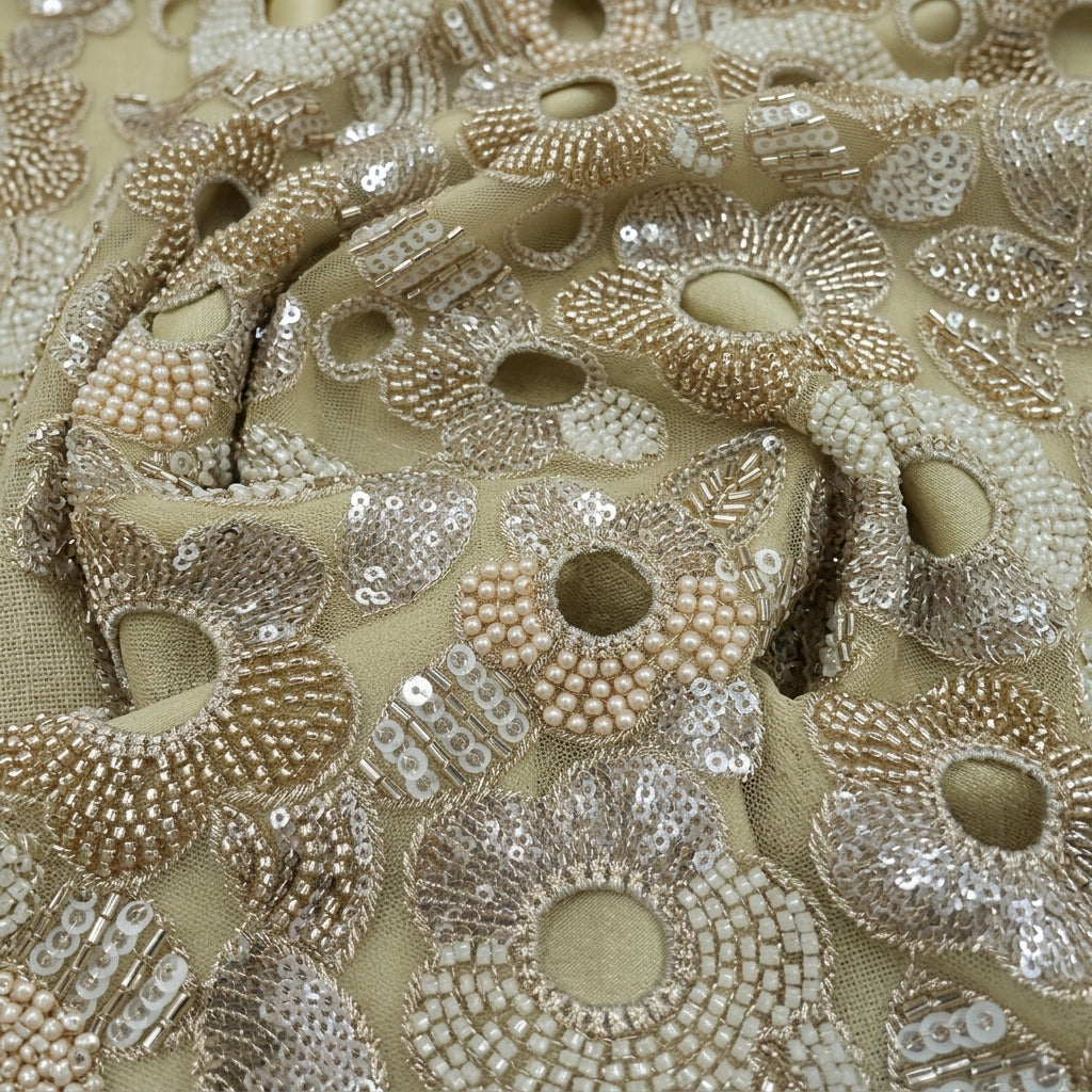 Gold Embroidery Net Fabric - EB12689