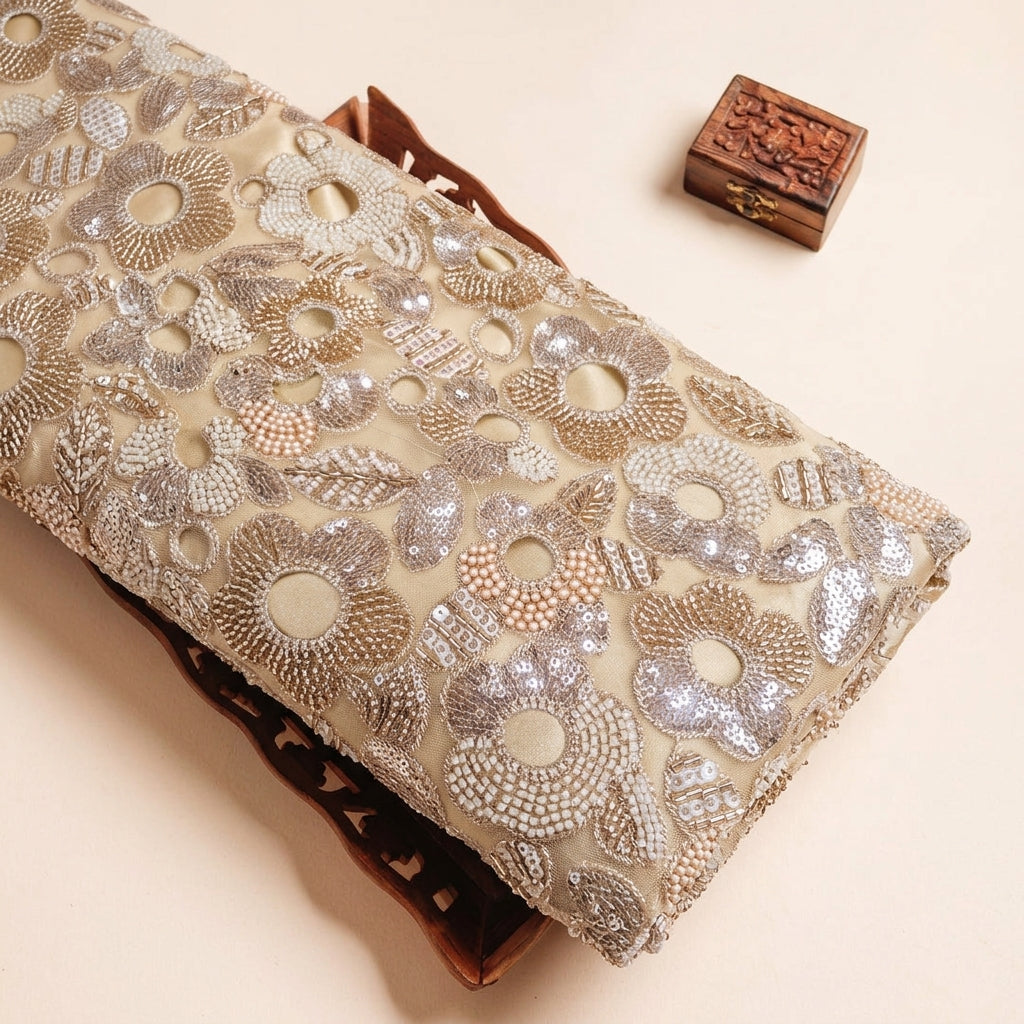 Gold Embroidery Net Fabric - EB12689