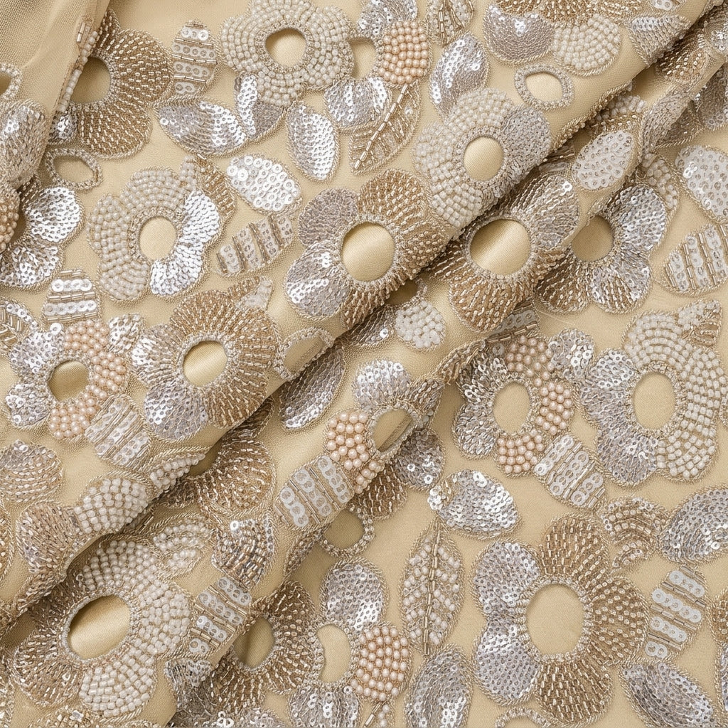 Gold Embroidery Net Fabric - EB12689