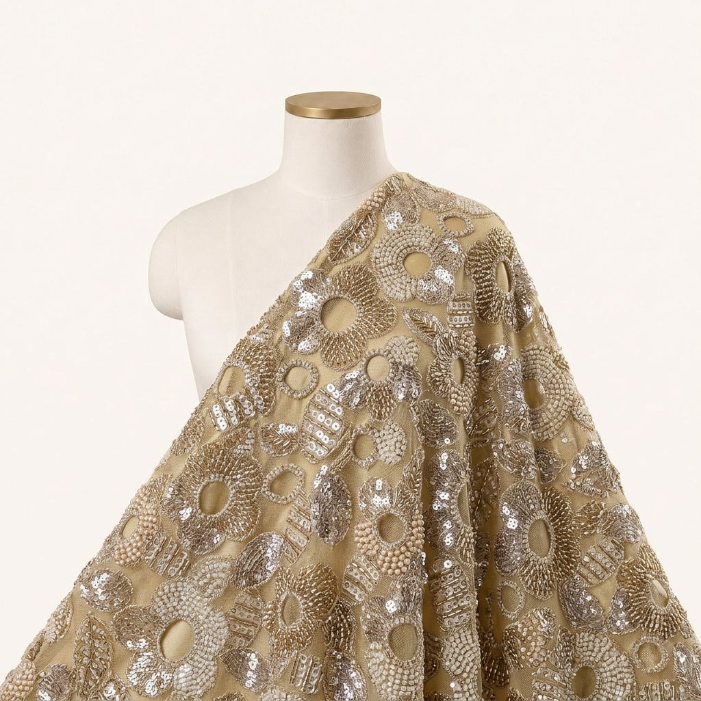Gold Embroidery Net Fabric - EB12689