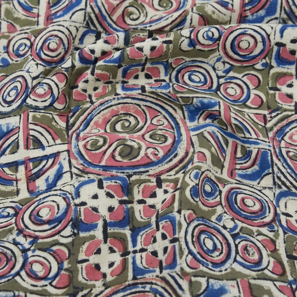 Green Kalamkari Cotton Fabric - EB12707