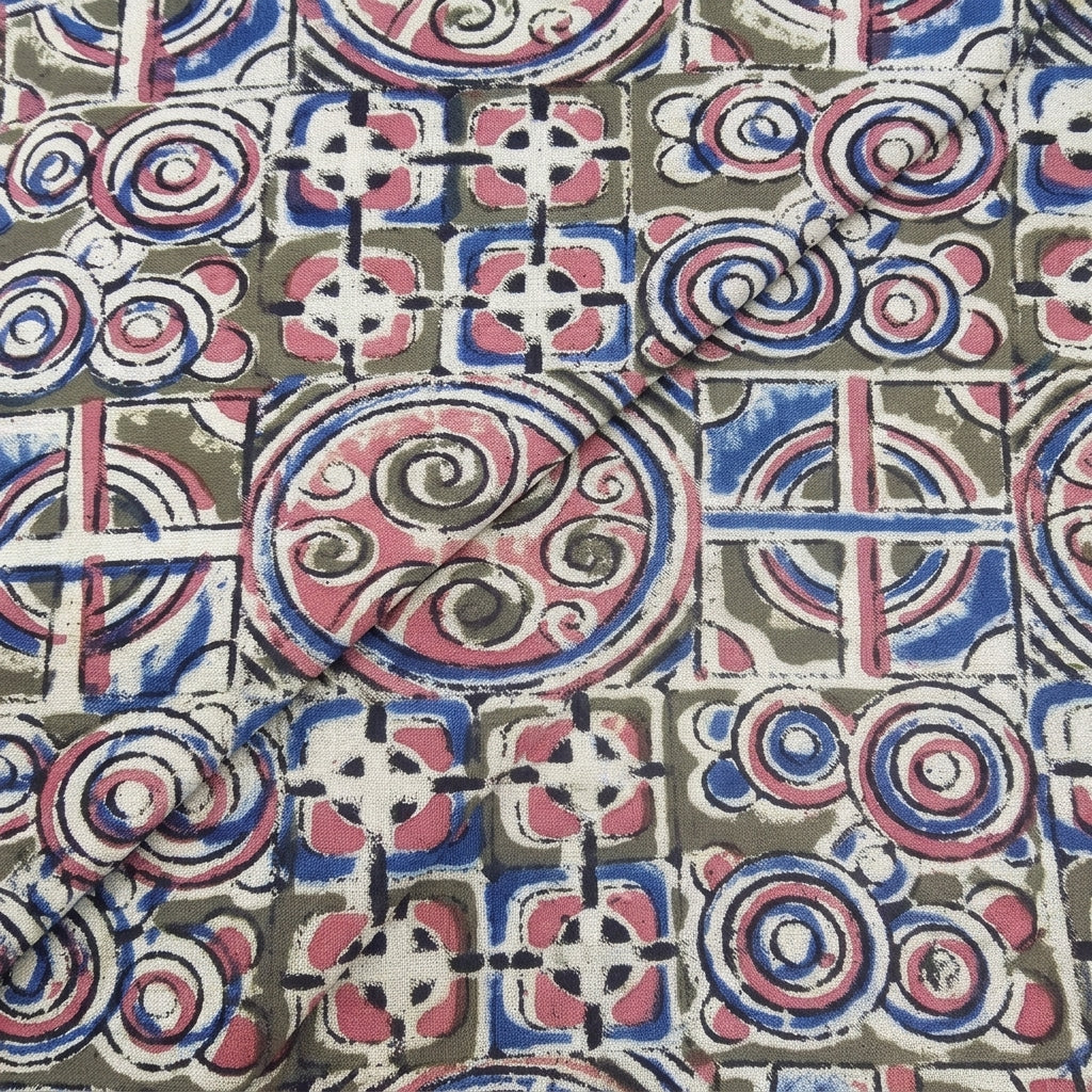 Green Kalamkari Cotton Fabric - EB12707