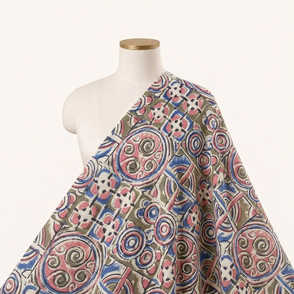 Green Kalamkari Cotton Fabric - EB12707