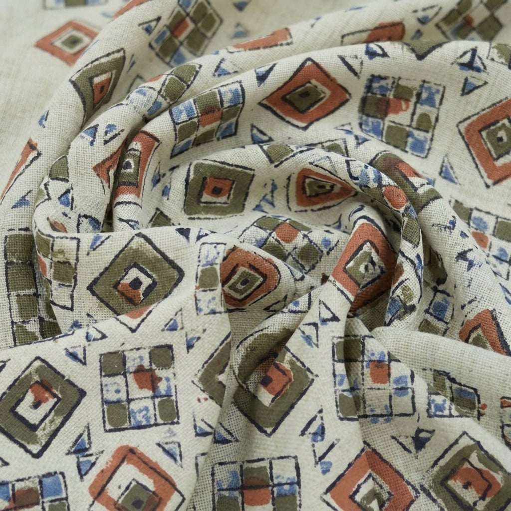 Cream Kalamkari Cotton Fabric - EB12709