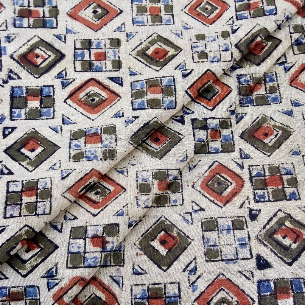 Cream Kalamkari Cotton Fabric - EB12709