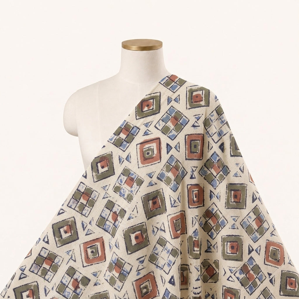 Cream Kalamkari Cotton Fabric - EB12709