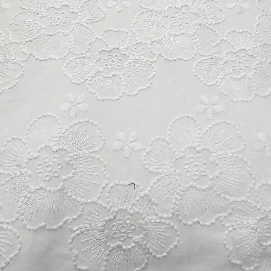 White Embroidery Cotton Fabric - EB12726