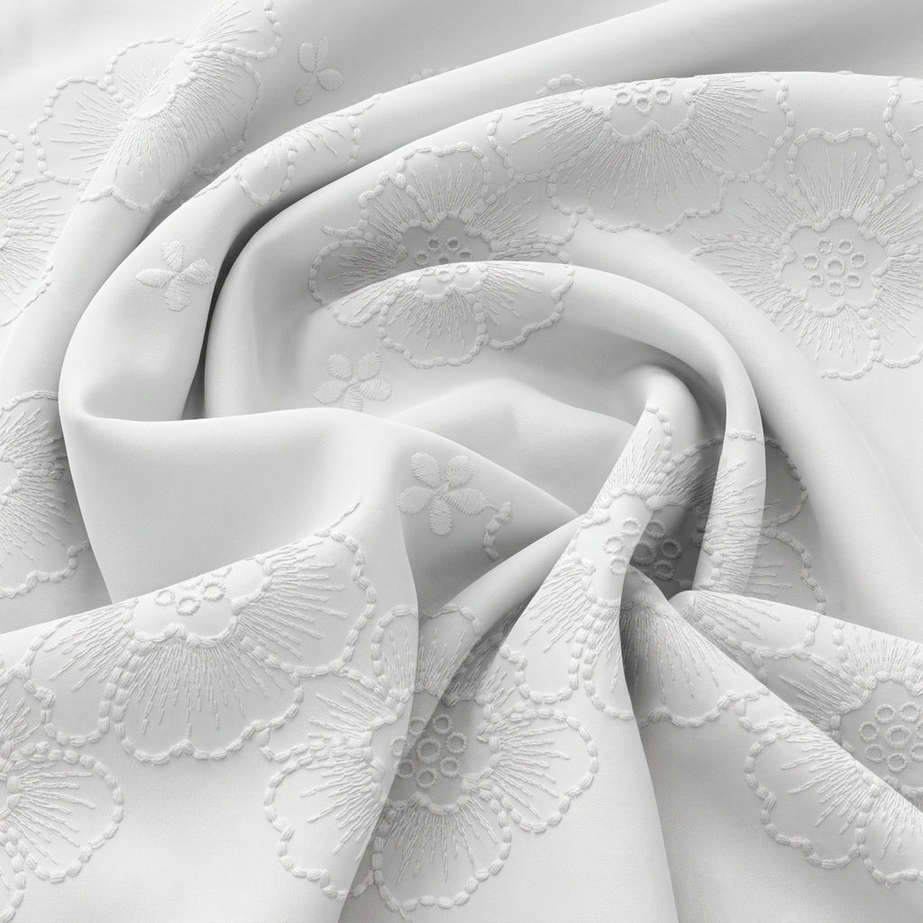 White Embroidery Cotton Fabric - EB12726