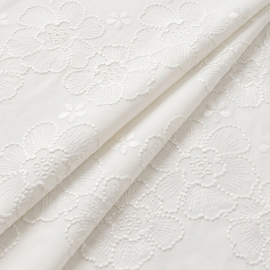 White Embroidery Cotton Fabric - EB12726