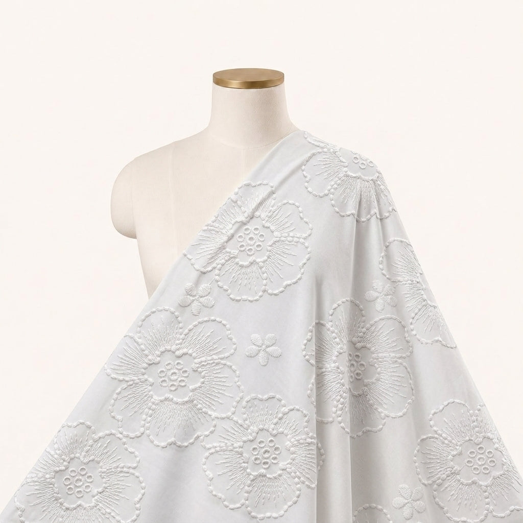 White Embroidery Cotton Fabric - EB12726