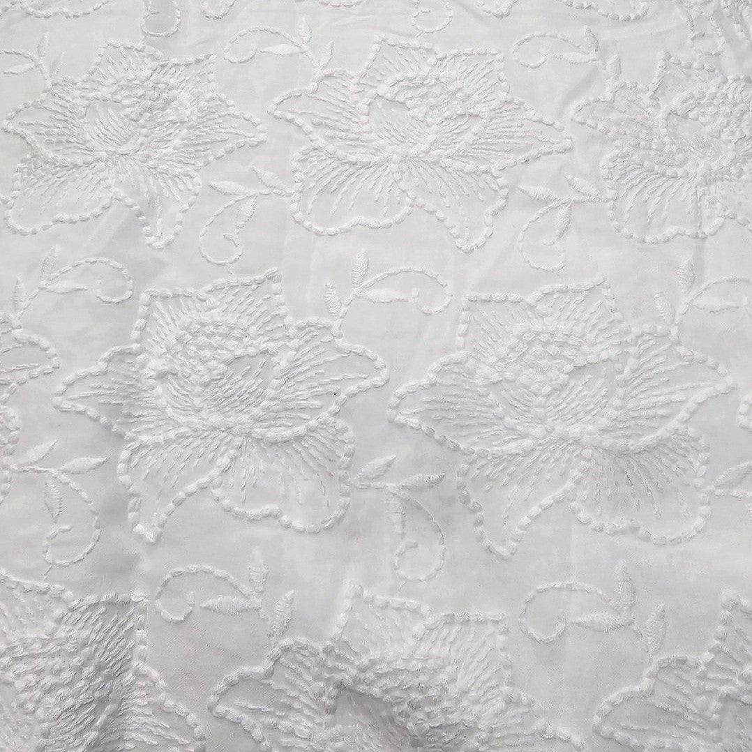 White Embroidery Cotton Fabric - EB12727