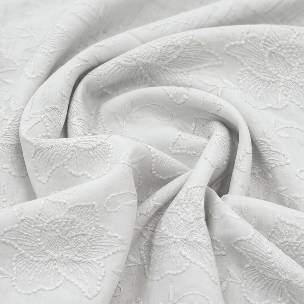 White Embroidery Cotton Fabric - EB12727