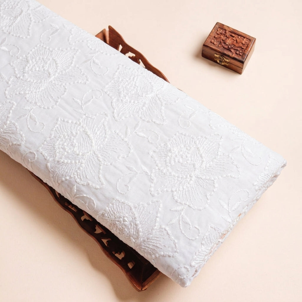 White Embroidery Cotton Fabric - EB12727