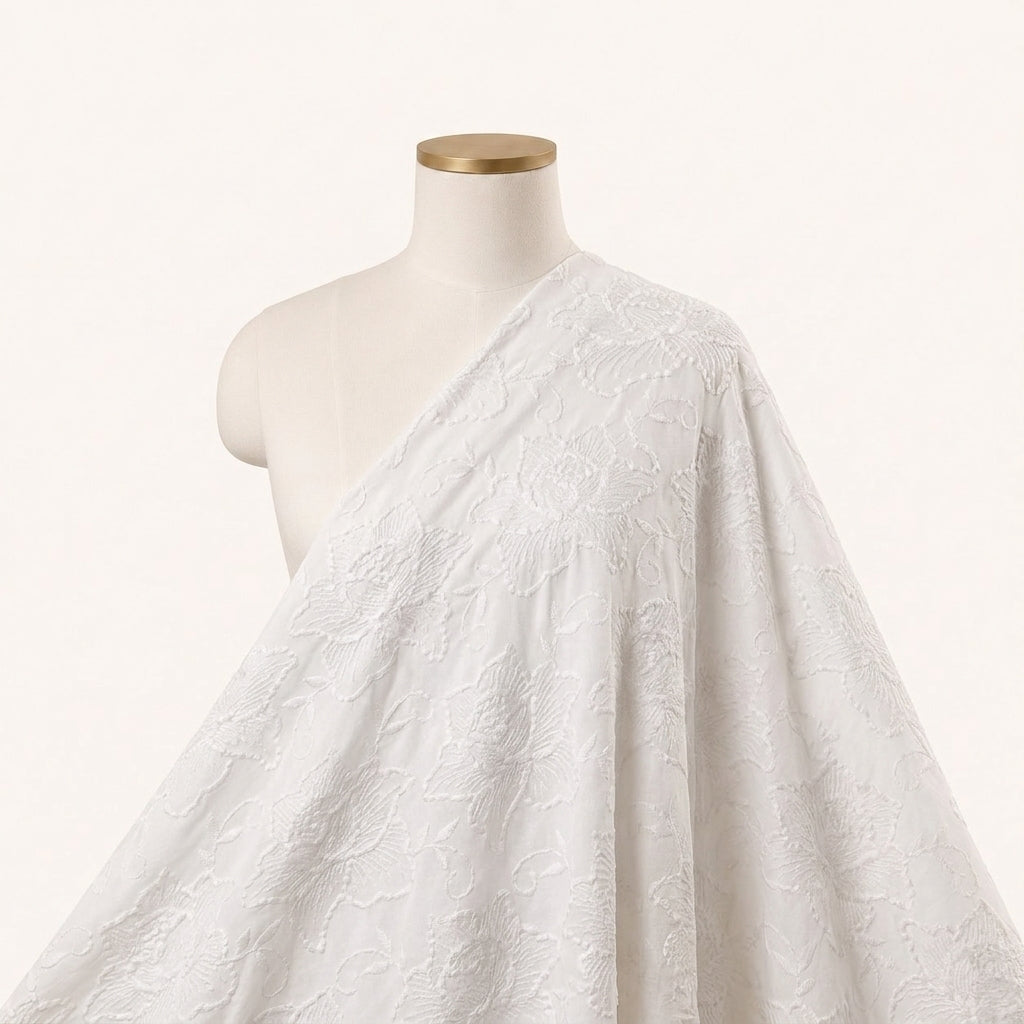 White Embroidery Cotton Fabric - EB12727