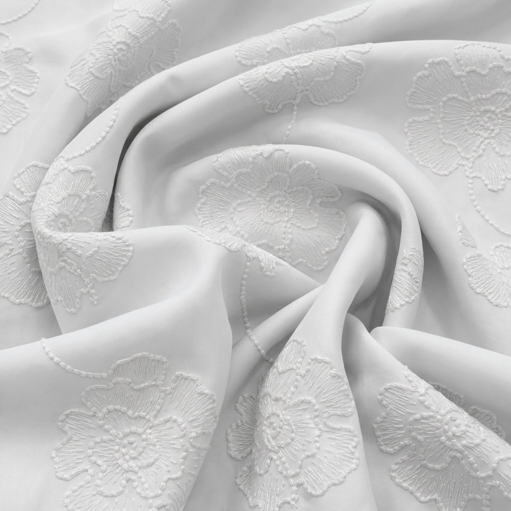 White Embroidery Cotton Fabric - EB12728