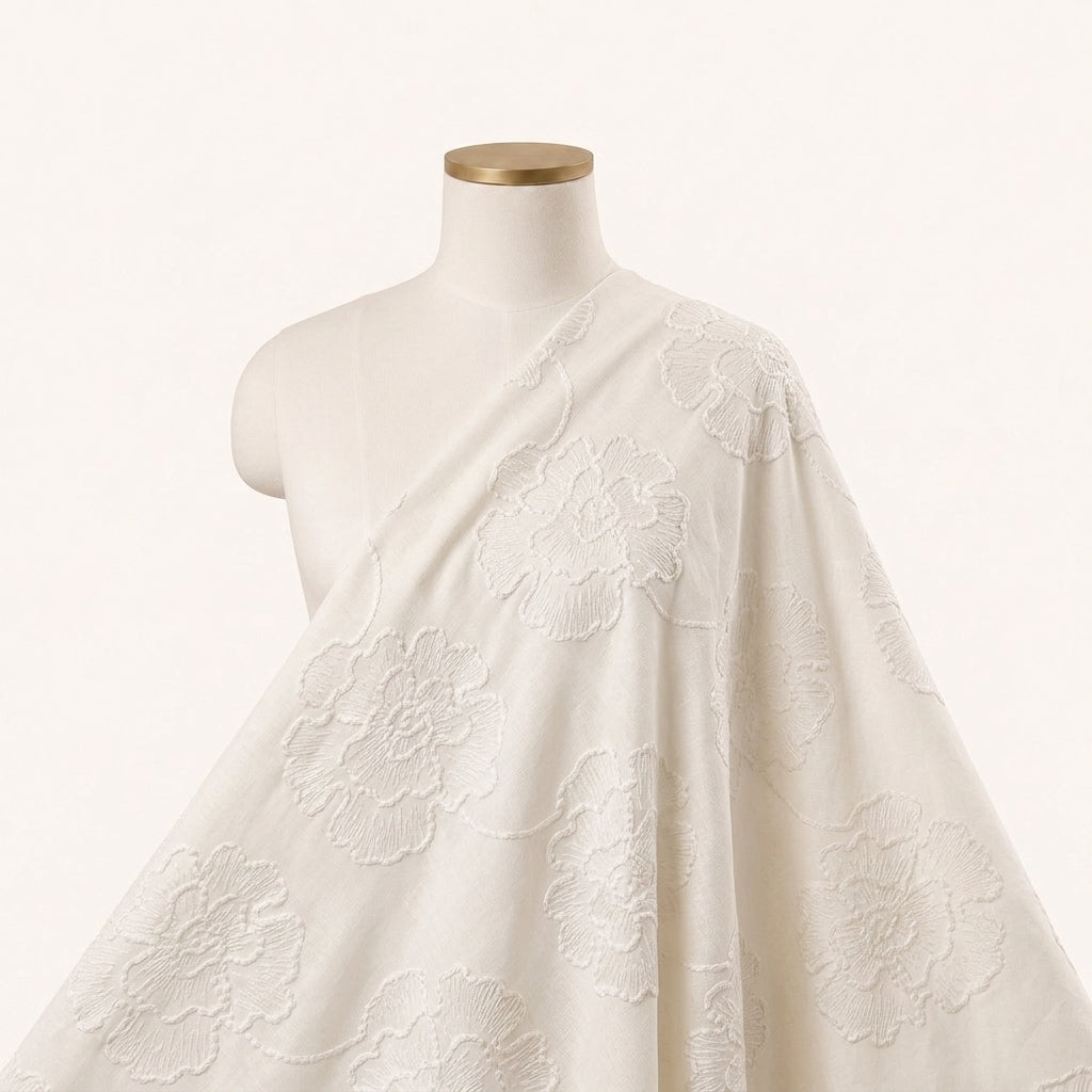 White Embroidery Cotton Fabric - EB12728