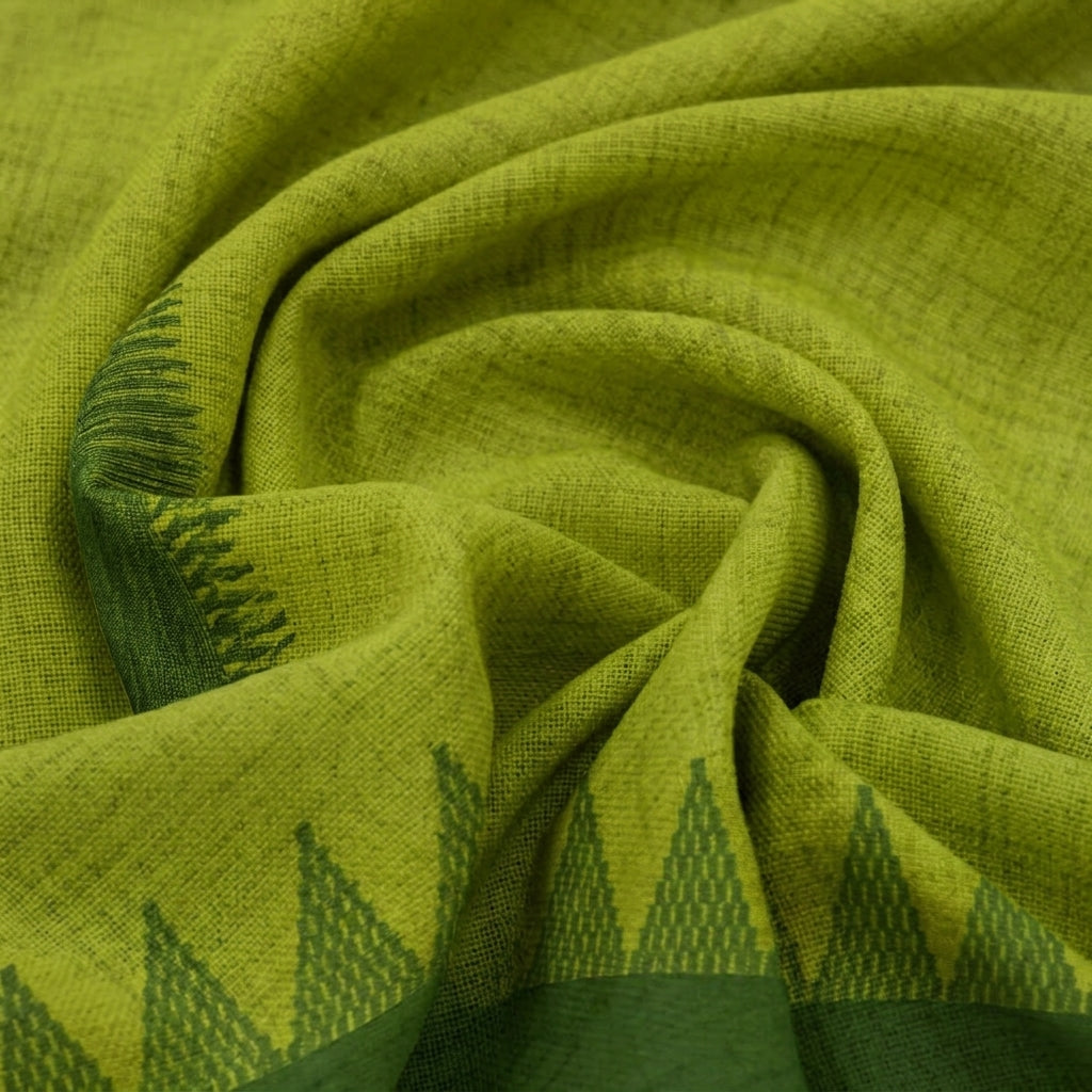 Swirled Zari Border Green Zari Border Cotton Fabric