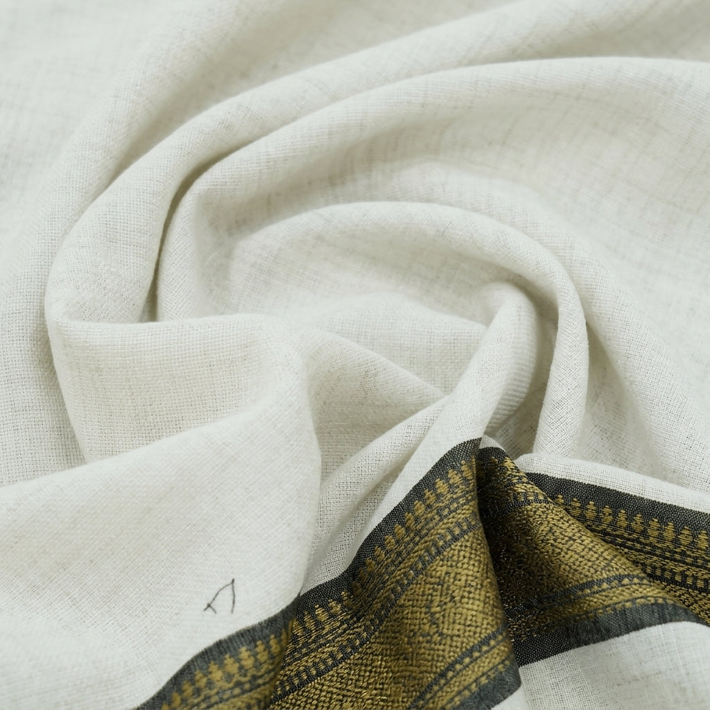 Swirled Zari Border White Zari Border Cotton Fabric