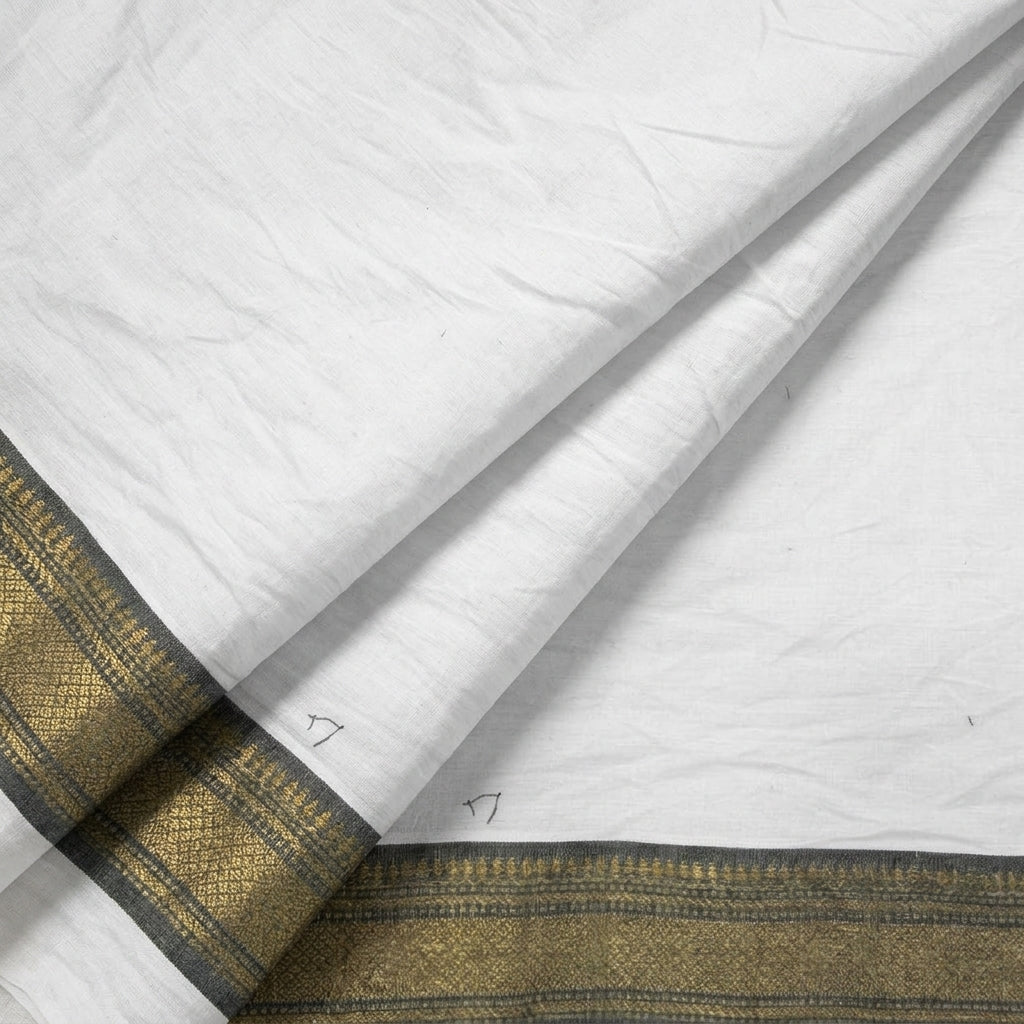 White Zari Border Cotton Fabric - EB12745 - EB12745 - folds
