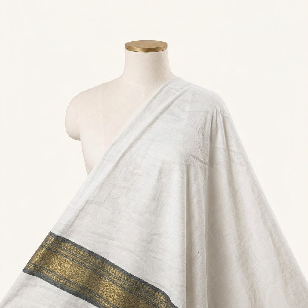 Zari Border White Zari Border Cotton Fabric Draped as a saree