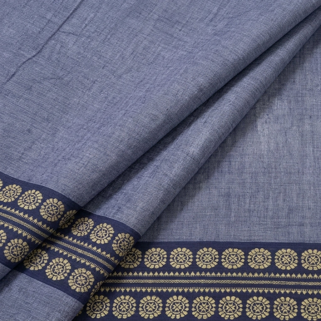 Blue Zari Border Cotton Fabric - EB12749 - EB12749 - folds