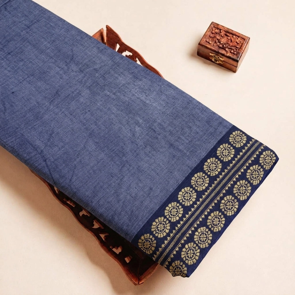 Blue Zari Border Cotton Fabric - EB12749 - EB12749 - tray_3