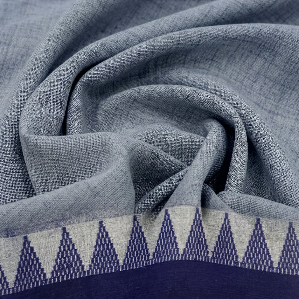 Swirled Zari Border Grey Zari Border Cotton Fabric