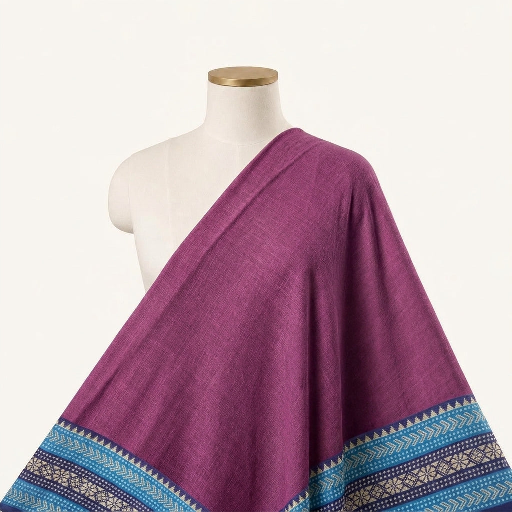Zari Border Purple Zari Border Cotton Fabric Draped as a saree
