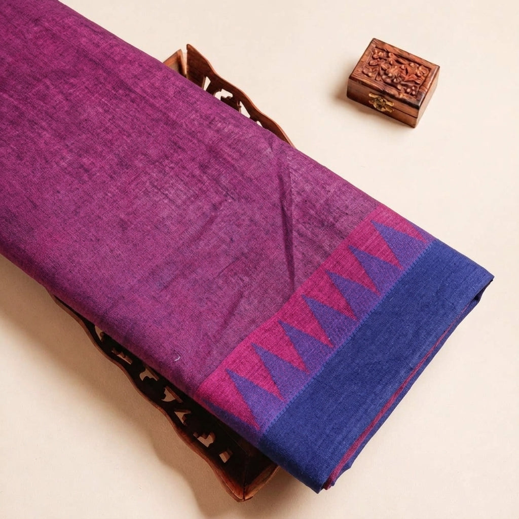 Folded Purple Zari Border Cotton Fabric Highlighting Zari Border and Texture