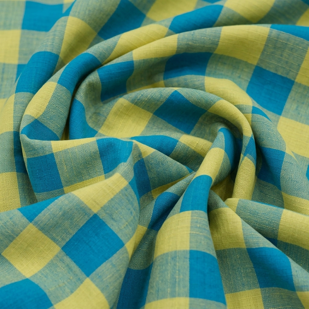 Swirled Checked Multicolor Checked Cotton Fabric