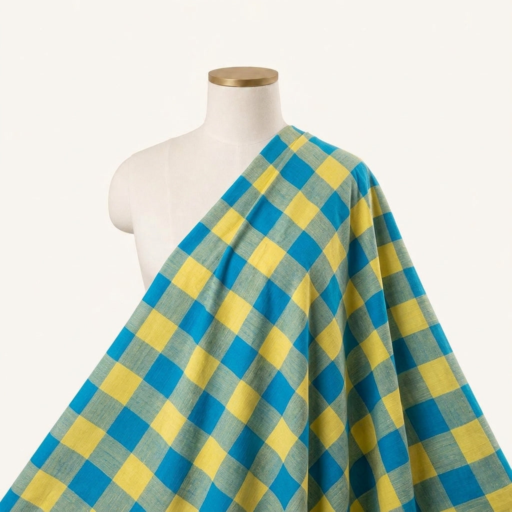 Checked Multicolor Checked Cotton Fabric Draped as a saree