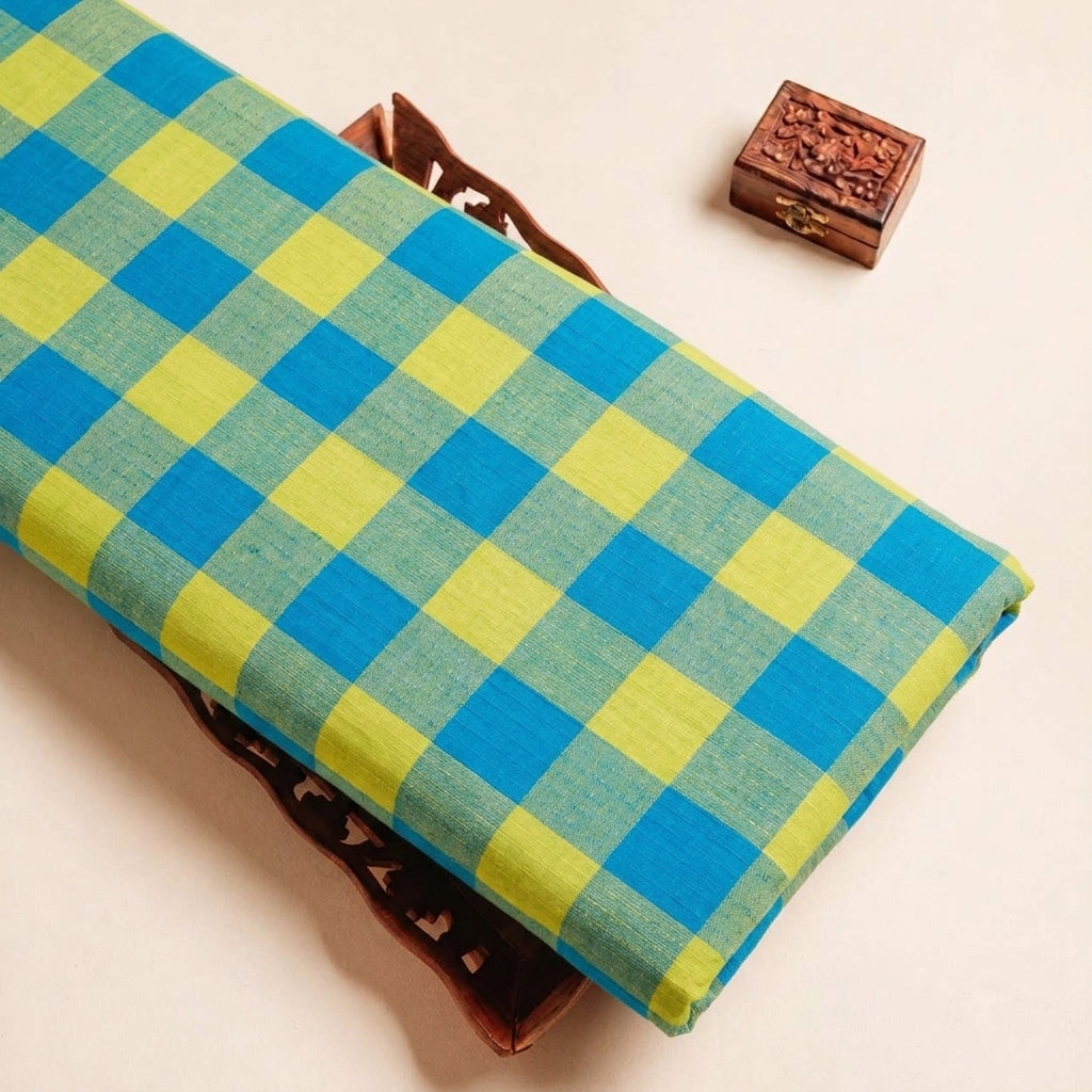 Folded Multicolor Checked Cotton Fabric Highlighting and Texture