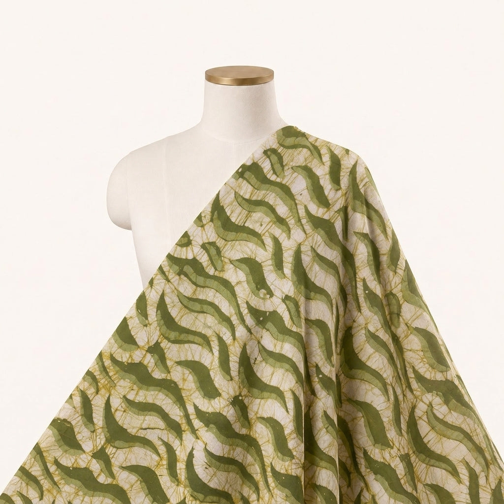 Batik Green Batik Cotton Fabric Draped as a saree
