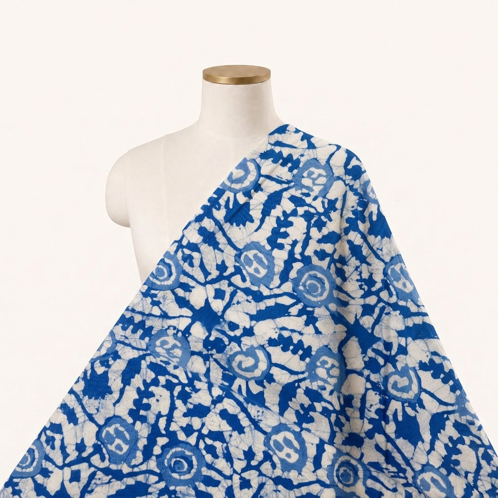 Batik Blue Batik Cotton Fabric Draped as a saree