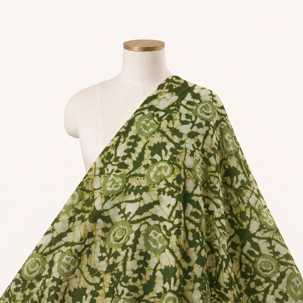 Batik Green Batik Cotton Fabric Draped as a saree
