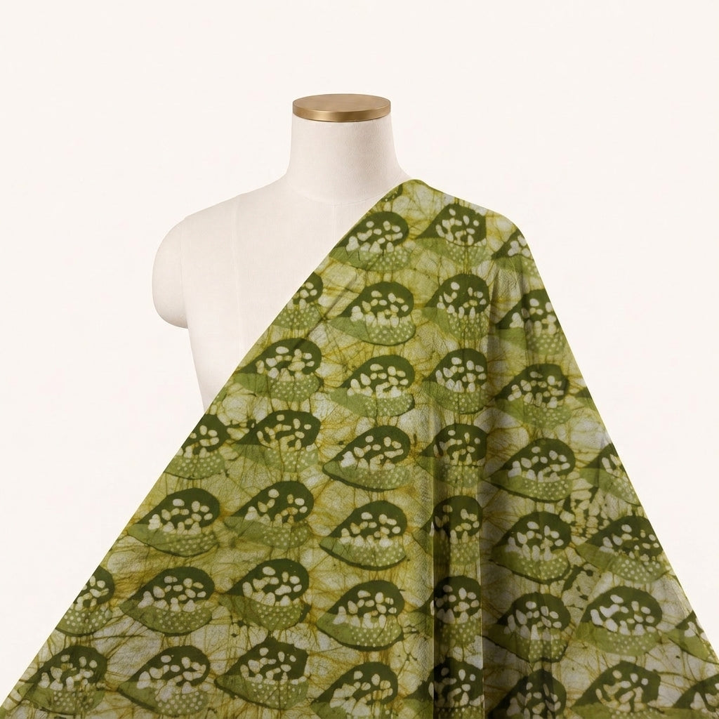 Batik Green Batik Cotton Fabric Draped as a saree