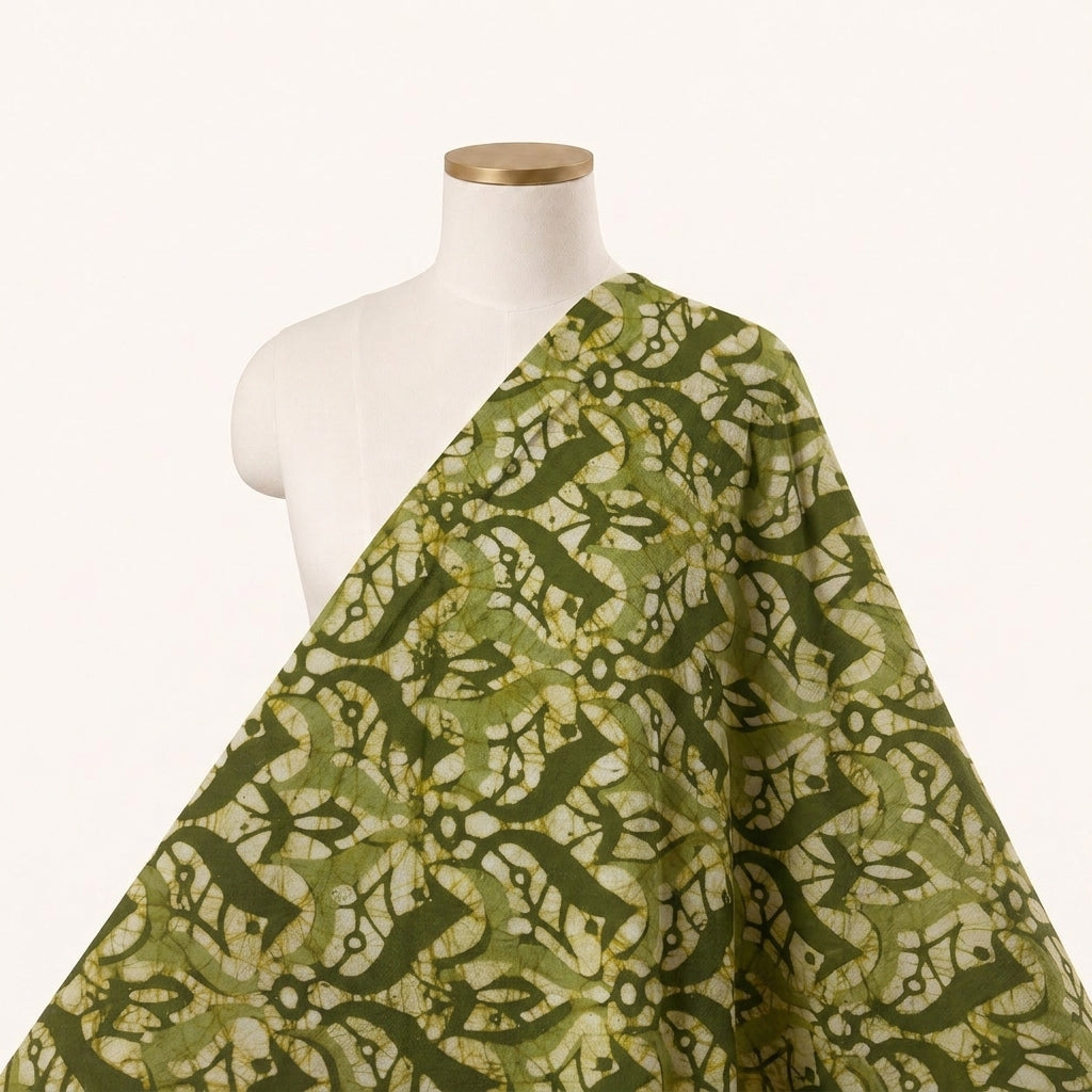 Batik Green Batik Cotton Fabric Draped as a saree