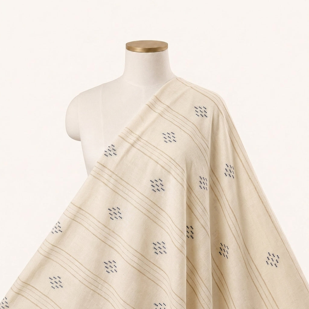 Striped Blue Striped Cotton Fabric Draped as a saree